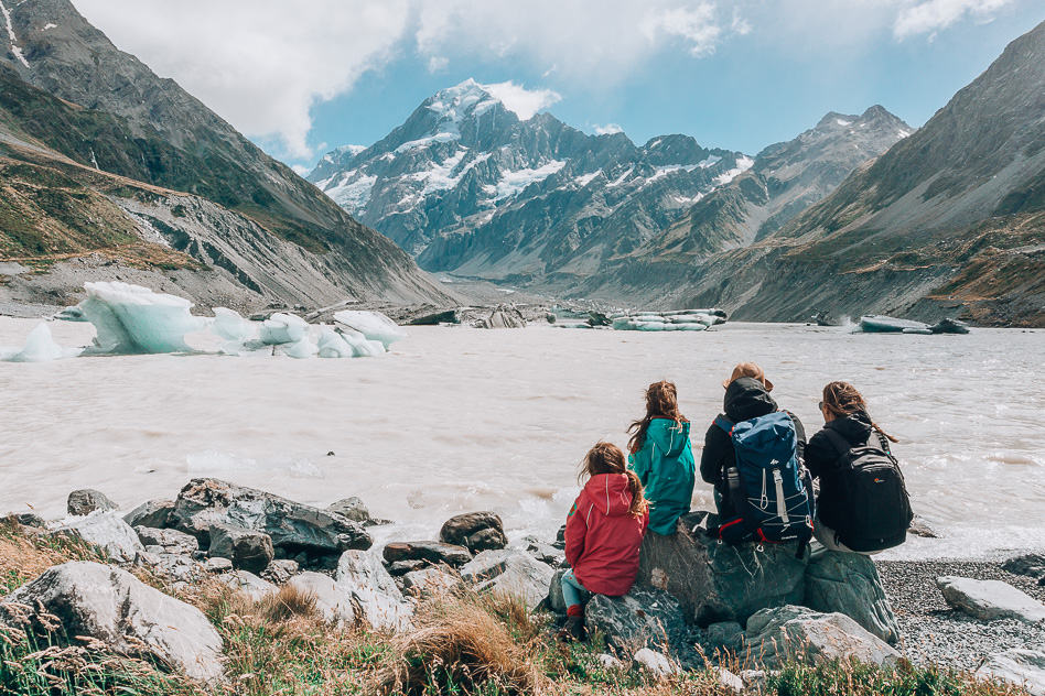 New Zealand Mount Cook Aoraki Hooker Valley Track Lake Family