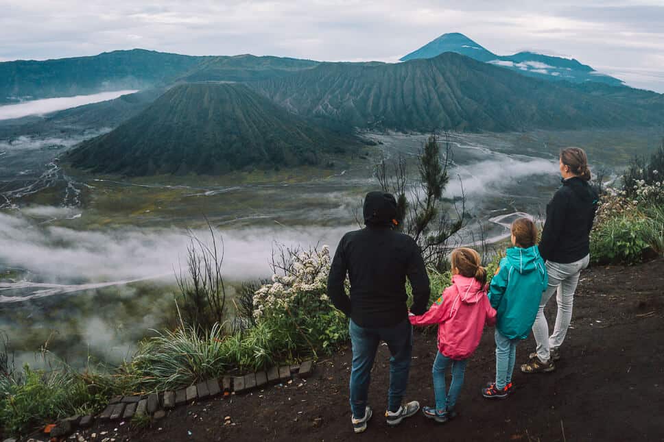 Travel Diary #22: 2 weeks in Java with our kids Family with kids enjoying view over Bromo and Tengger