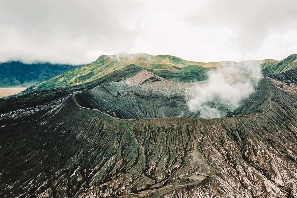 Travel Diary #22: 2 weeks in Java with our kids Drone Shot of the Smoking Bromo Volcano on Java