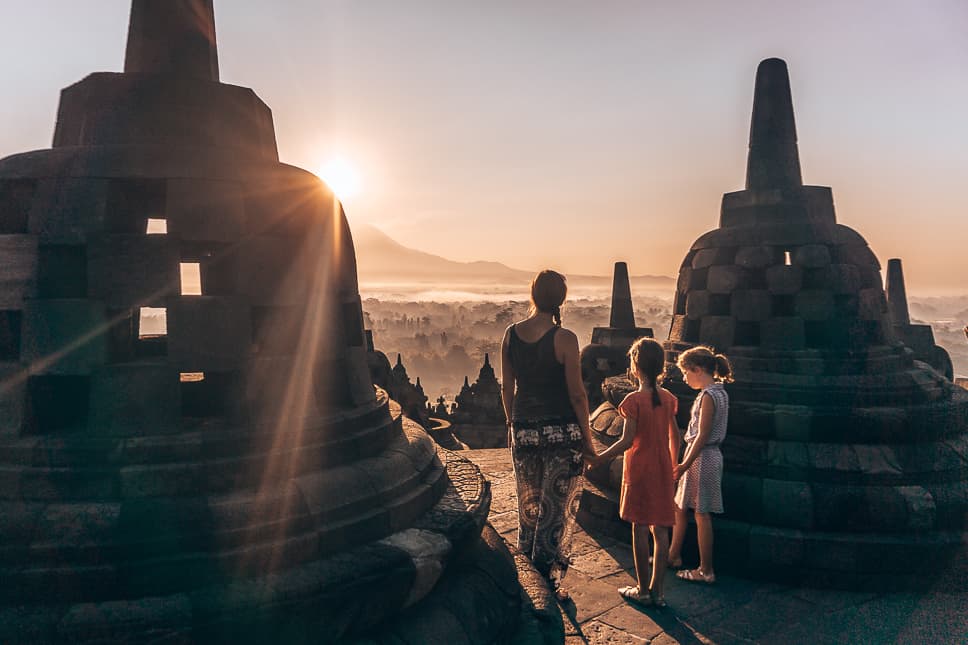 Travel Diary #22: 2 weeks in Java with our kids Golden Hour Early Borobudur Java