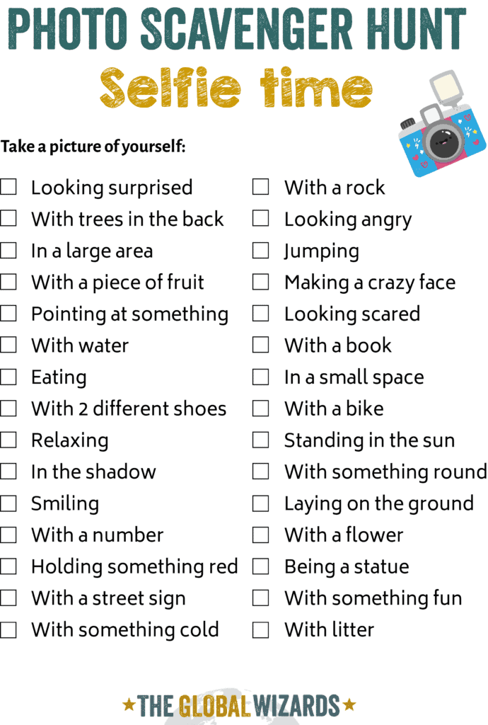 Selfie scavenger hunt photo for kids