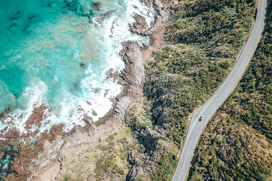 Reisdagboek #11: Van het platteland tot de Great Ocean Road Drone Great Ocean Road Victoria Australia