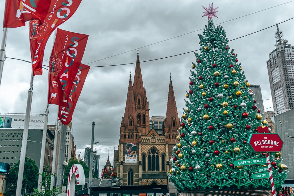 Reisdagboek #11: Van het platteland tot de Great Ocean Road Melbourne City Square St Pauls Cathedral Christmas