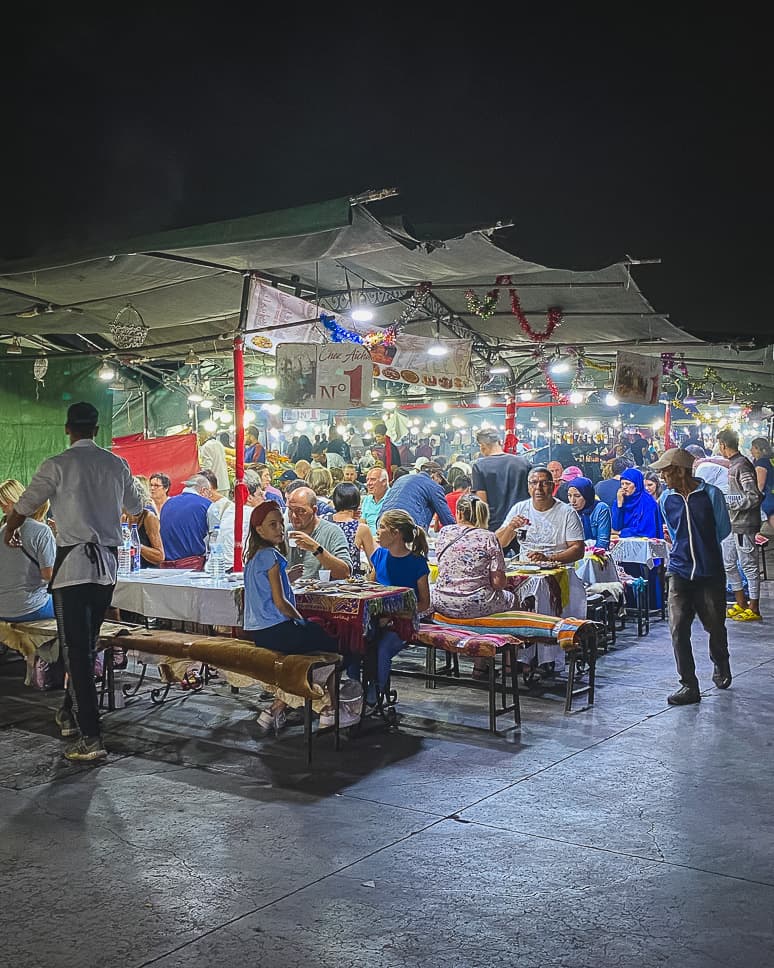 Things to do in Marrakech: highlights and tips Food stalls Djemaa el Fna square Marrakech restaurant