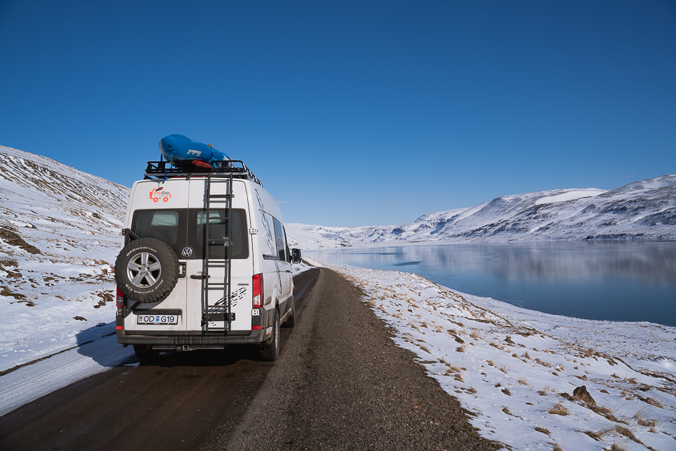 Camper Campeasy driving in winter in Iceland