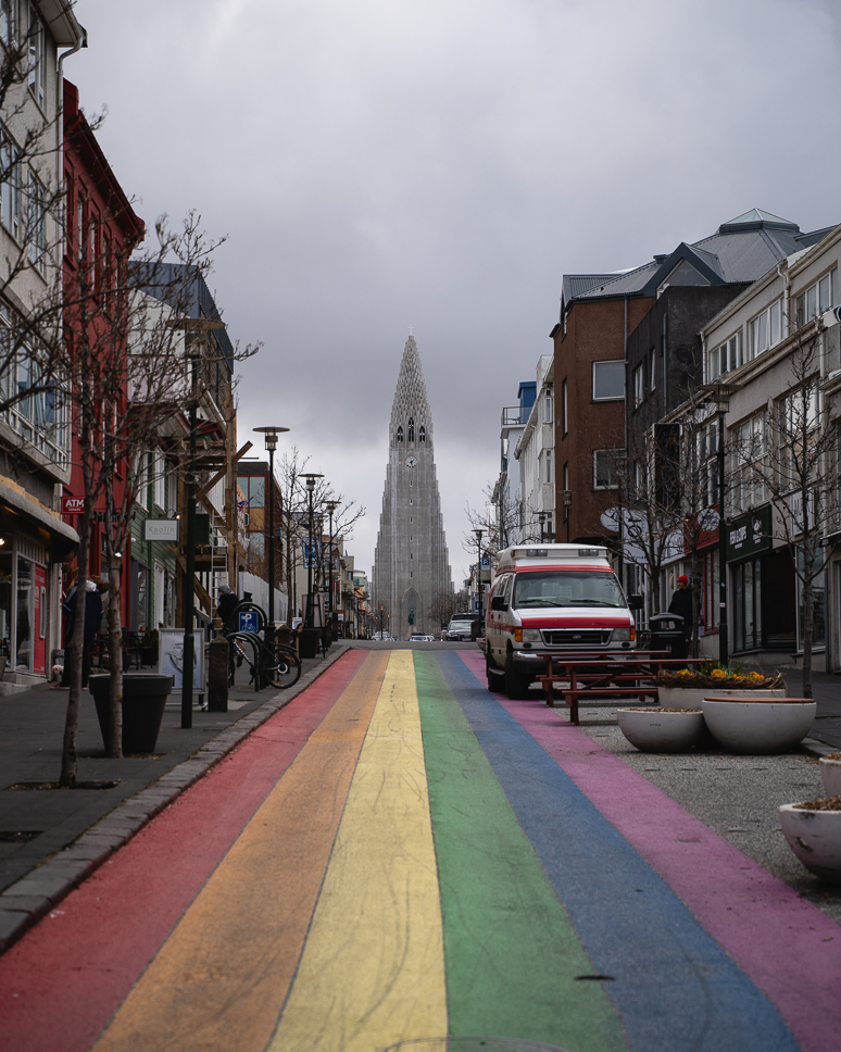 Rainbow street in Reykjavik in Iceland