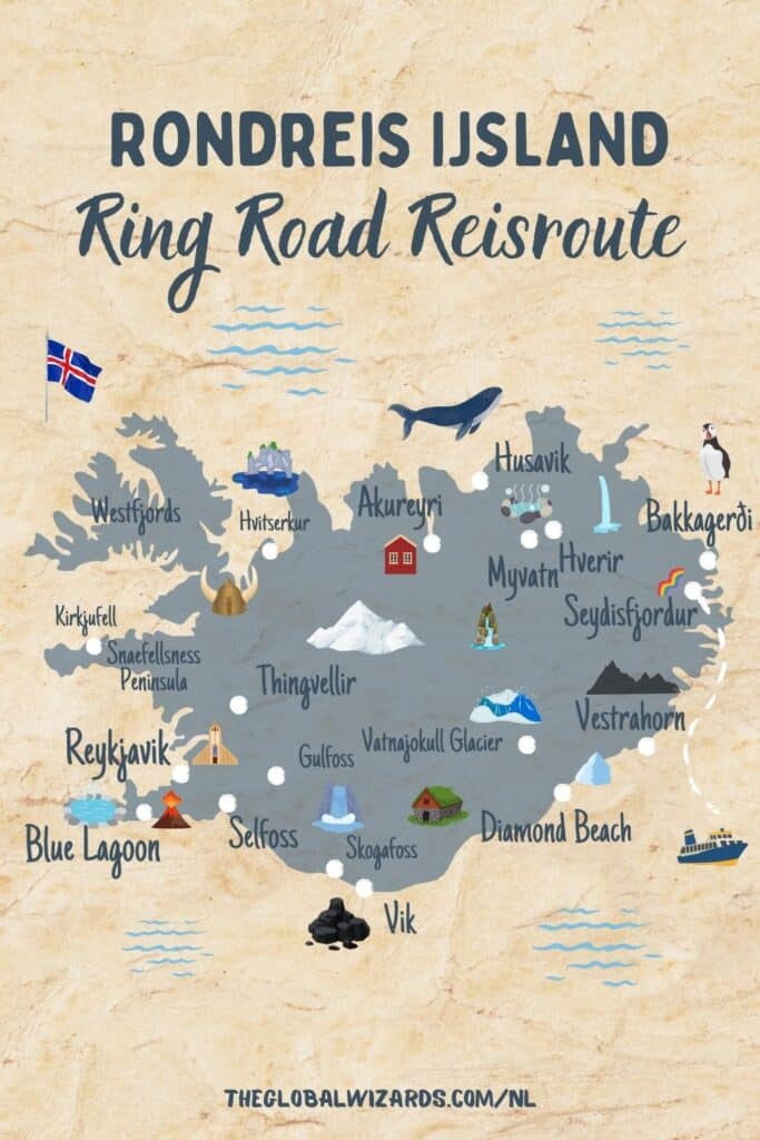 Ultieme rondreis IJsland: 10 dagen of 2 weken roadtrip Map van IJsland voor een rondreis of road trip langs de ring road.