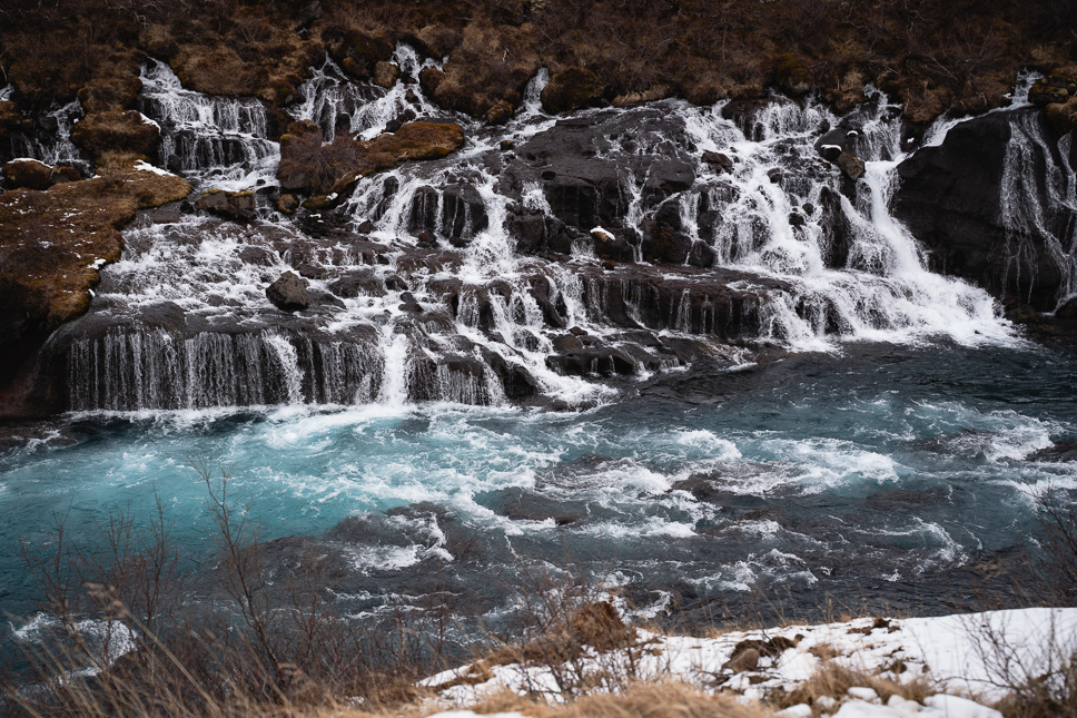 Hrainfossar waterval in West IJsland