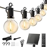 Brightown 58FT Solar String Lights Outdoor with Remote Cable Ties and Hooks, Commercial Grade Patio Lights with 26 LED Shatterproof Bulbs, 3 Light Modes Hanging Light for Backyard Party Decor