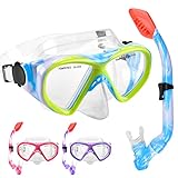 30+ travel gifts for kids that they will love Kids Snorkel Set Dry Top Snorkeling Gear for Kids Youth Boys Girls Junior Age 5-15,Tempered Glass Swimming Diving Mask and Snorkel Set 180 Degree Panoramic View (Blue)