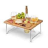 30 Gifts for beach lovers Tirrinia Bamboo Wine Picnic Table, Ideal Wine Lover Gift, Folding Portable Outdoor Wine Glasses & Bottle, Snack and Cheese Holder Tray for Concerts at Park or Party