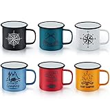 30+ best gifts for RV owners: RV gifts camper owners will love E-far Enamel Camping Mug Set of 6, 16 Ounce Metal Enamel Coffee Tea Cups for Outdoor Camping Hiking Backpacking Kids, 2-Sided Unique Graphic Design & Large Size - Colourful