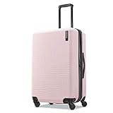 American Tourister Stratum XLT Expandable Hardside Luggage with Spinner Wheels, Pink Blush, Checked-Medium 24-Inch