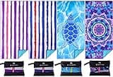 30 Gifts for beach lovers Qinqinamu Microfiber Towel - Sand Free Absorbent Quick Dry for Pool, Swim, Camping, Sports, Beach, Backpacking, Yoga, Gym, Travel Towels XL 71x32 with Bag - Soft, Compact, Lightweight, Thin 4 Pack