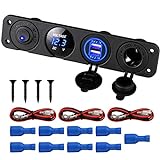 Linkstyle 4 in 1 Marine Switch Panel, 12V 4.2A Dual USB Charger Socket Power Outlet & LED Voltmeter & Cigarette Lighter Socket & LED Lighted ON Off Rocker Toggle Switch for Truck Car Marine Boat RV
