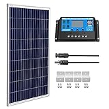 SUNGOLDPOWER 100 Watt 12V Polycrystalline Solar Panel Solar Module：1pcs 100W Polycrystalline Solar Panel Solar Cell Grade A +20A LCD PWM Charge Controller Solar+Solar Panel Connector Extension Cables
