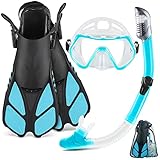 30 Gifts for beach lovers ZEEPORTE Mask Fin Snorkel Set, Travel Size Snorkeling Gear for Adults with Panoramic View Anti-Fog Mask, Trek Fins, Dry Top Snorkel and Gear Bag for Swimming Training, Snorkeling Kit Diving Packages