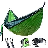Winner Outfitters Double Camping Hammock - Lightweight Nylon Portable Hammock, Best Parachute Double Hammock for Backpacking, Camping, Travel, Beach, Yard. 118"(L) x 78"(W), Dark Green/Green Color
