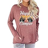 30+ best gifts for RV owners: RV gifts camper owners will love Womens Happy Camper Sweatshirt Vintage Mountain Graphic Tee Long Sleeve Pullover Blouses Top Shirts with Pockets Pink