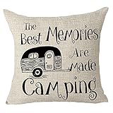 30+ best gifts for RV owners: RV gifts camper owners will love FELENIW Quote The Best Memories are Made Camping Beat Gift Square Decorative Throw Pillow Cover Cushion Case Cotton Linen Material for Camping Outdoor Sofa Bed Tent 18" x 18'' inches