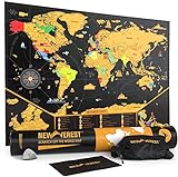 30+ travel gifts for kids that they will love NEWVEREST Scratch Off Map of The World, Detailed World Travel Art Poster, Fits 24" x 17" Frame, Comes with Scratch Tool, 20 Push Pins, 4 Stickers, Cleaning Cloth, Carry Bag + Gift Tube