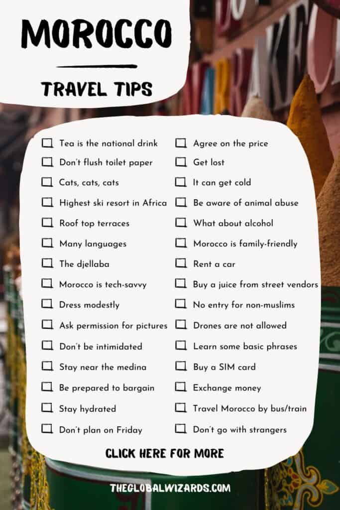 Essential travel tips and fun facts about Morocco Checklist of 30 essential travel tips for Morocco