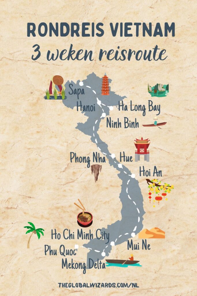 Rondreis Vietnam: De ultieme reisroute voor 3 weken Vietnam + tips Map rondreis vietnam 3 weken reisroute