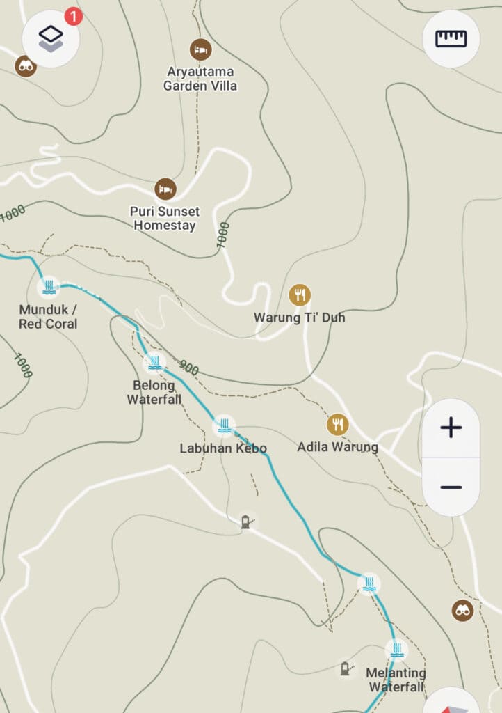 Munduk Waterfalls Hike Map