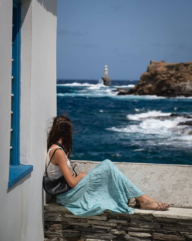 View from the chapel to lighthouse Chora Andros