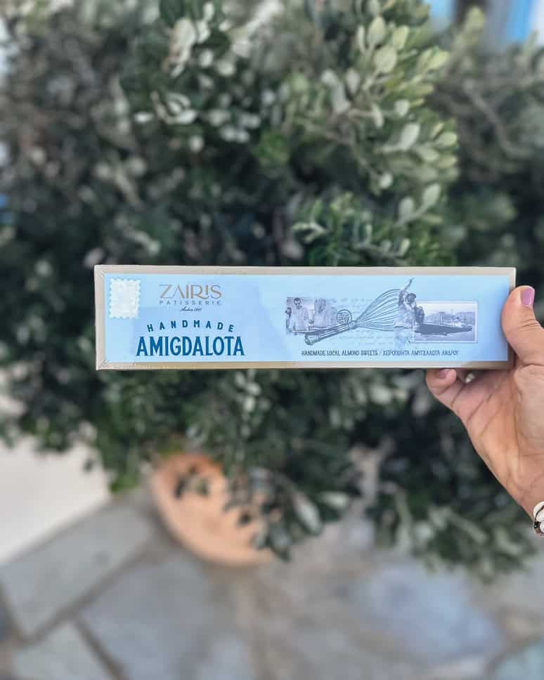Try local almond cookies Zairis Bakery Andros