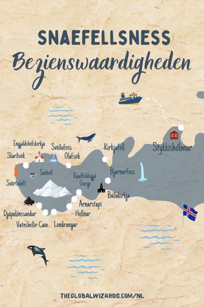 Snaefellsnes schiereiland in IJsland: de mooiste bezienwaardigheden + reisroute Snaefellsnes Peninsula Map