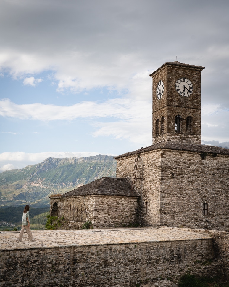 Albania road trip: our ultimate itinerary for 10 days to 3 weeks the clocktower in Gjirokaster in ALbania