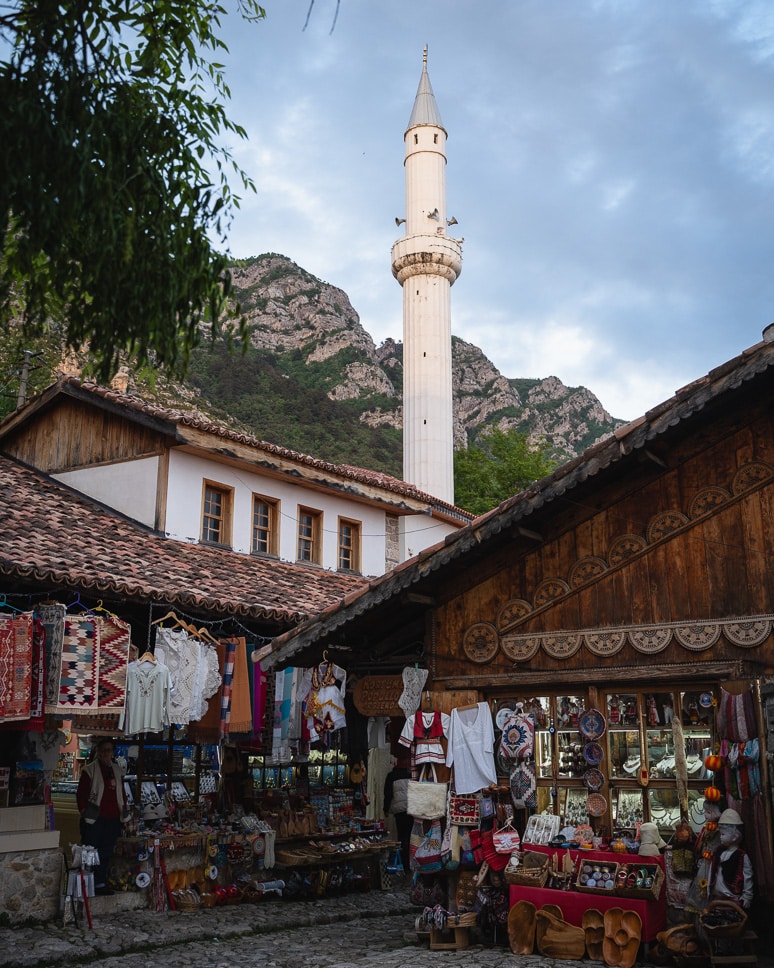 Albania road trip: our ultimate itinerary for 10 days to 3 weeks the market and mosque in Kruje in Albania