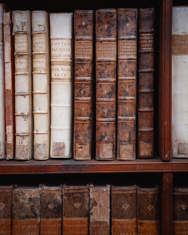 Old books in the city library at Palais Fesch in Ajaccio<br/><br/><br/>
